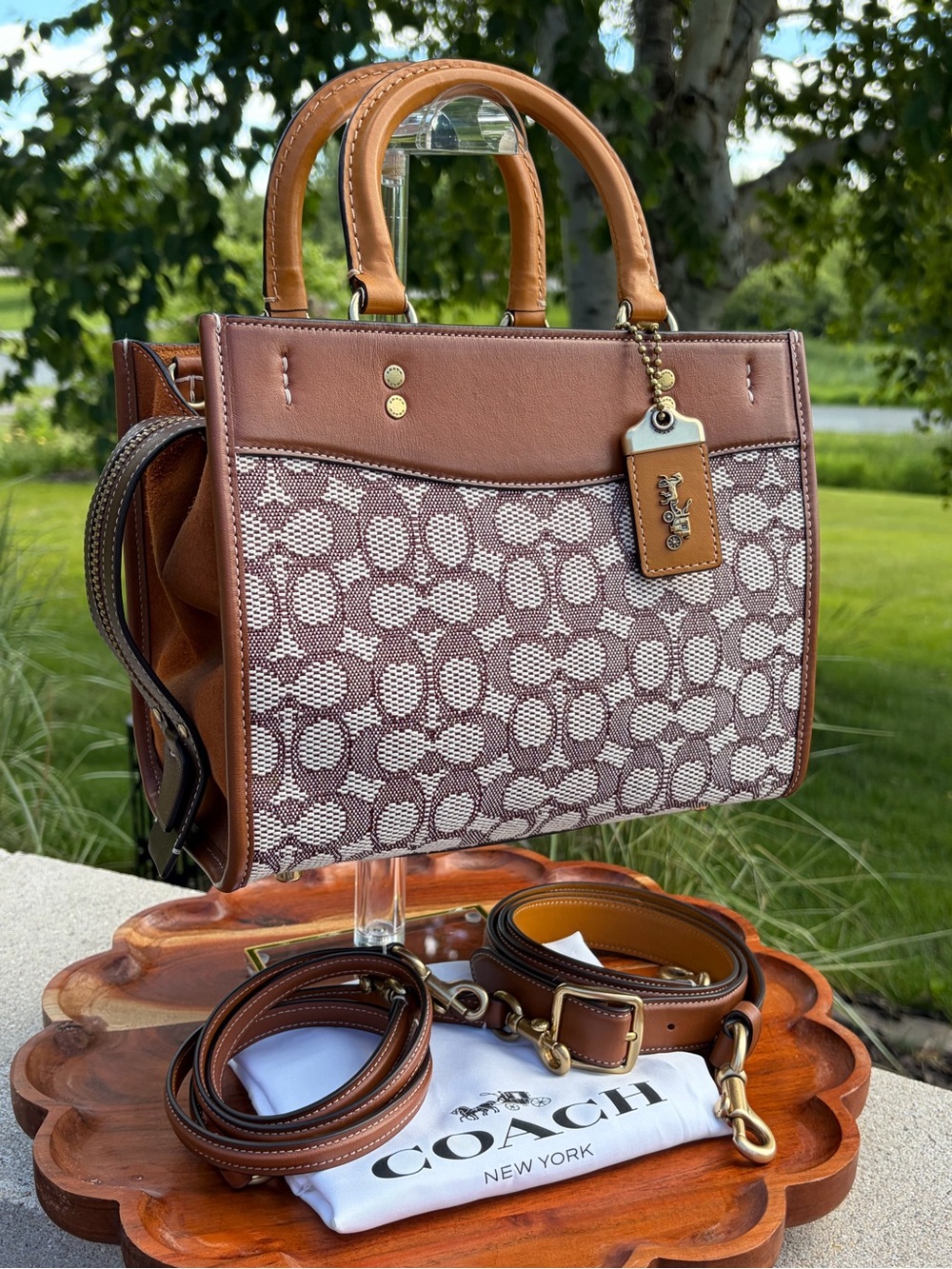 Coach Rogue 25 Signature Textile Jacquard Coco Amber Leather C6444 NWT - Picture 16 of 17